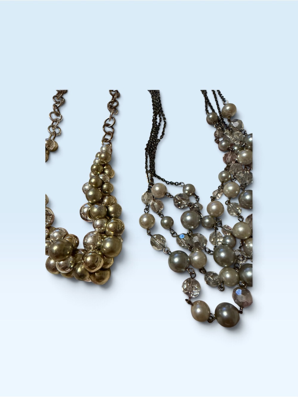 Multi-Strand Pearl Cluster Necklace - Gold & Silver Tones